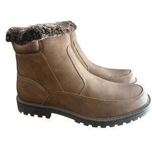 GBX Mens Lorris Boots 12 Brown NWT Faux Fur Winter Snow Dress Vegan Leather